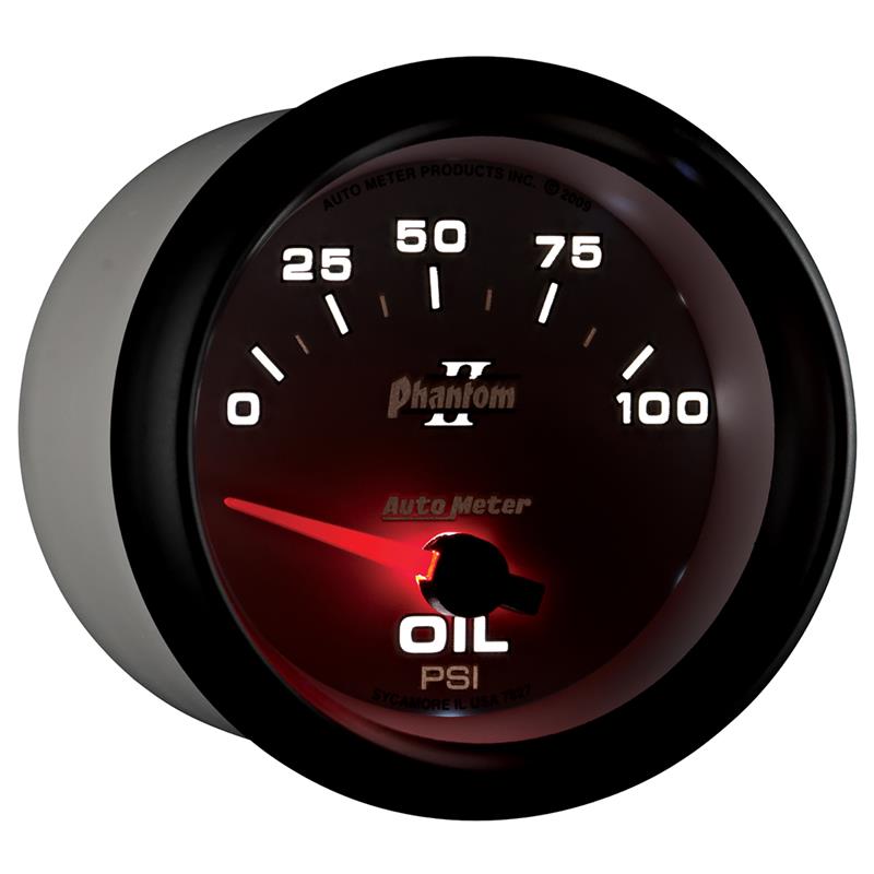 Auto Meter Phantom II Series - Oil Pressure Gauge - Electric, Air-Core Movement - Incl Oil Sender Unit 2242 - Incl 3/8in NPT & 1/2in NPT Adapter Fittings - Incl Mounting Hardware 3245 7827