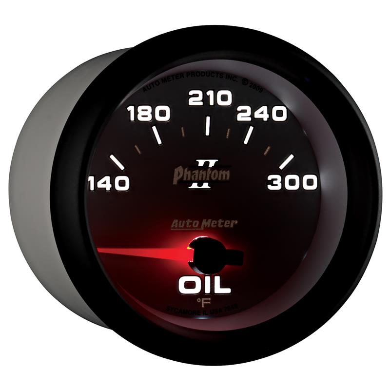 Auto Meter Phantom II Series - Oil Temperature Gauge - Electric, Air-Core Movement - Incl Water Sender Unit 2258 - Incl 3/8in NPT & 1/2in NPT Adapter Fittings - Incl Mounting Hardware 3245 7848