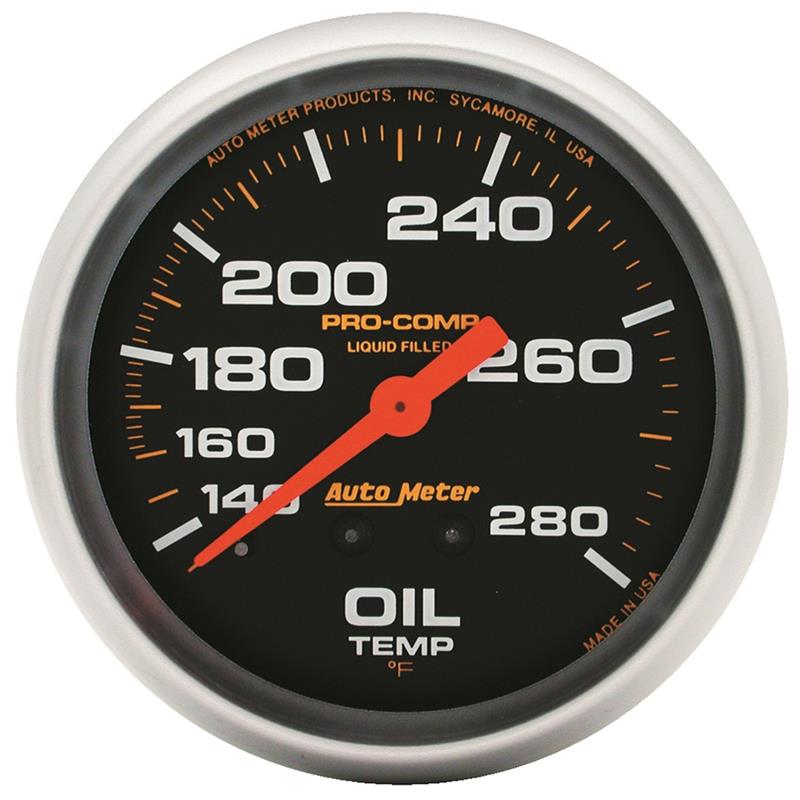 Auto Meter Pro-Comp Series - Oil Temperature Gauge - Mechanical Movement - Incl 1/2in NPT Adapter/Fitting - Incl 6ft Capillary Tube - Incl Bulb & Socket 3211 - Incl Light Covers Red 3214 & Green 3215 - Incl Mounting Hardware 3245 5441