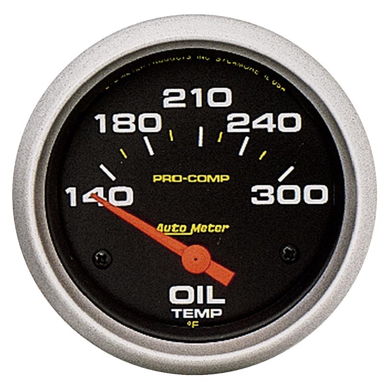 Pro-Comp Series - Oil Temperature Gauge - Electric, Air-Core Movement - Incl Water Sender Unit 2258 - Incl 3/8in NPT & 1/2in NPT Adapter Fittings - Incl Bulb & Socket 3220 - Incl Light Covers Red 3214 & Green 3215 - Incl Mounting Hardware 3245 5447