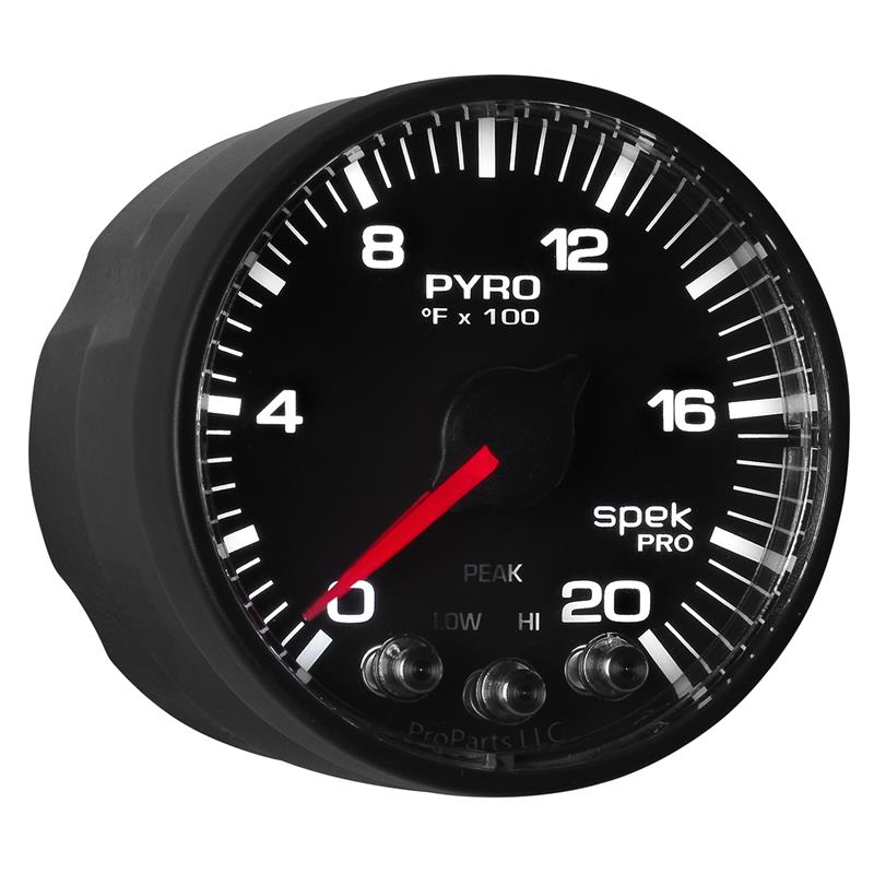 Auto Meter Spek-Pro Black Series - Pyrometer Gauge - Electric, Digital Stepper Motor Movement - Incl Sensor Unit P12709 - Incl Wire Harness P19340 - Incl Mounting Hardware P12467 P310328