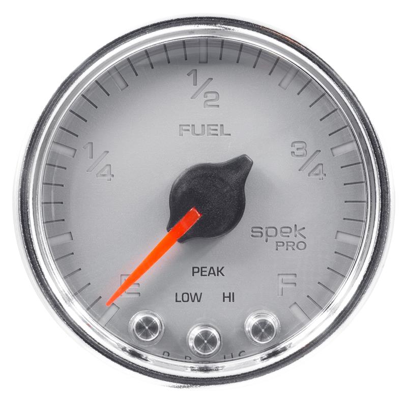 Auto Meter Spek-Pro Silver Series - Fuel Level Gauge - Electric, Digital Stepper Motor Movement - Incl Wire Harness P19372 - Incl Mounting Hardware P12467 P31221