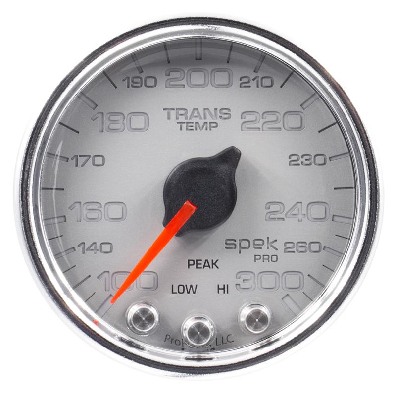 Auto Meter Spek-Pro Silver Series - Transmission Temperature Gauge - Electric, Digital Stepper Motor Movement - Incl Sensor Unit P13125 - Incl Wire Harness P19370 - Incl Mounting Hardware P12467 P34221