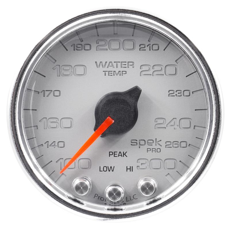 Auto Meter Spek-Pro Silver Series - Water Temperature Gauge - Electric, Digital Stepper Motor Movement - Incl Sensor Unit P13125 - Incl Wire Harness P19370 - Incl Mounting Hardware P12467 P34621