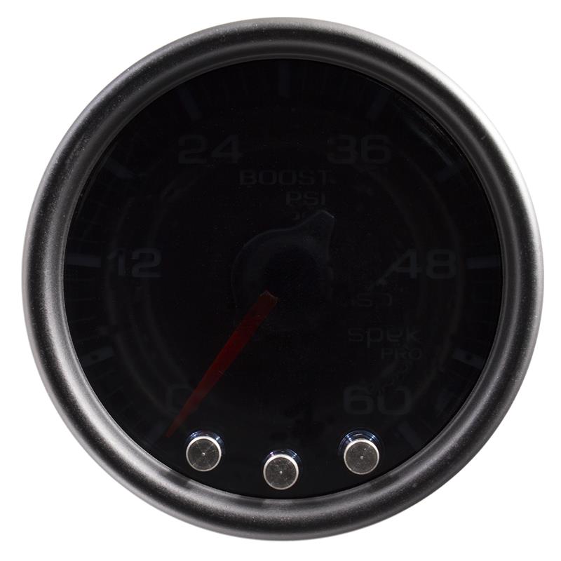 Auto Meter Spek-Pro Smoked Series - Boost Gauge - Electric, Digital Stepper Motor Movement - Incl Sensor Unit P13113 - Incl Wire Harness P19320 - Incl Mounting Hardware P12467 P30452