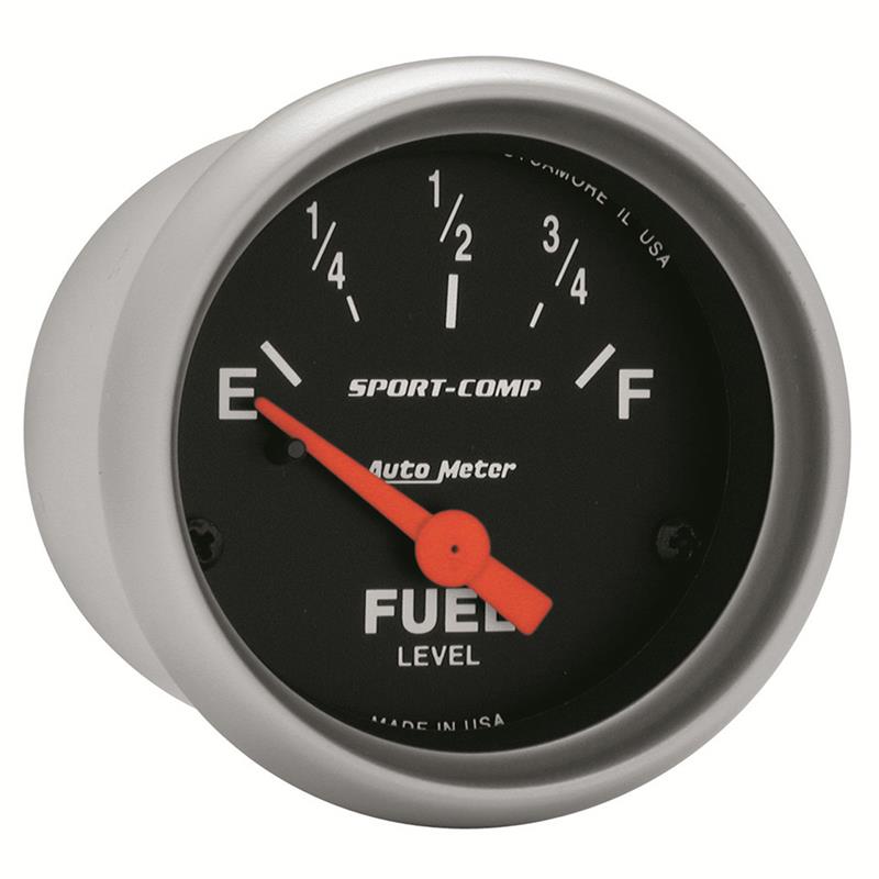 Auto Meter Sport-Comp Series - Fuel Level Gauge - Electric, Air-Core Movement - Incl Bulb & Socket 3220 - Incl Light Covers Red 3214 & Green 3215 - Incl Mounting Hardware 2230 3314