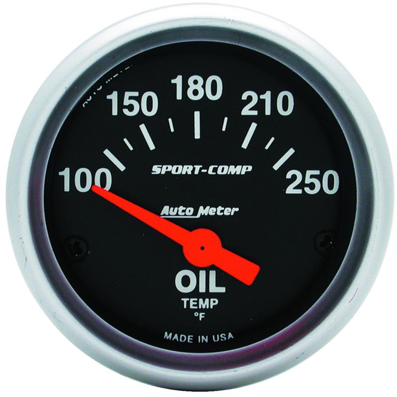 Sport-Comp Series - Oil Temperature Gauge - Electric, Air-Core Movement - Incl Water Sender Unit 2258 - Incl 3/8in NPT & 1/2in NPT Adapter Fittings - Incl Bulb & Socket 3220 - Incl Light Covers Red 3214 & Green 3215 - Incl Mounting Hardware 2230 3347