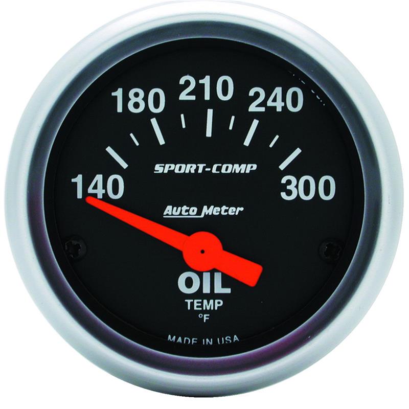 Sport-Comp Series - Oil Temperature Gauge - Electric, Air-Core Movement - Incl Water Sender Unit 2258 - Incl 3/8in NPT & 1/2in NPT Adapter Fittings - Incl Bulb & Socket 3220 - Incl Light Covers Red 3214 & Green 3215 - Incl Mounting Hardware 2230 3348
