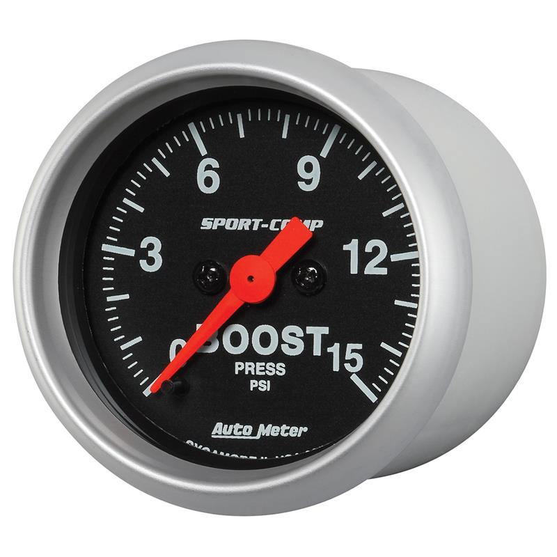 Auto Meter Sport-Comp Series - Boost Gauge - Electric, Digital Stepper Motor Movement - Incl Sensor Unit 2245 - Incl Wire Harness 5227 - Incl Bulb & Socket 3220 - Incl Light Covers Red 3214 & Green 3215 - Incl Mounting Hardware 2230 3350