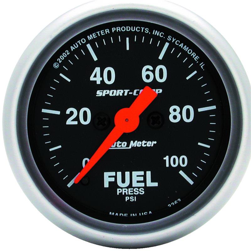 Auto Meter Sport-Comp Series - Fuel Pressure Gauge - Electric, Digital Stepper Motor Movement - Incl Sensor Unit 2246 - Incl Wire Harness 5227 - Incl Bulb & Socket 3220 - Incl Light Covers Red 3214 & Green 3215 - Incl Mounting Hardware 2230 3363