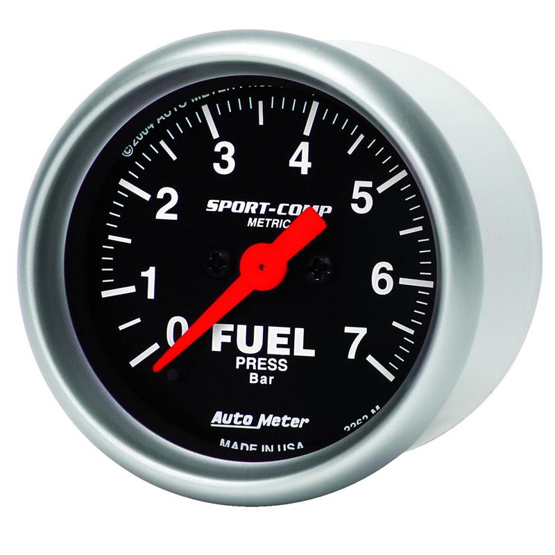 Auto Meter Sport-Comp Series - Fuel Pressure Gauge - Electric, Digital Stepper Motor Movement - Incl Sensor Unit 2246 - Incl Wire Harness 5227 - Incl Bulb & Socket 3220 - Incl Light Covers Red 3214 & Green 3215 - Incl Mounting Hardware 2230 3363-M