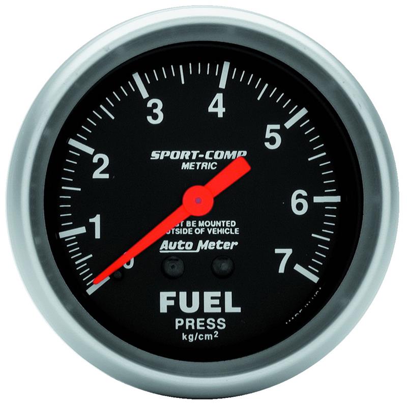 Auto Meter Sport-Comp Series - Fuel Pressure Gauge - Mechanical Movement - Incl Bulb & Socket 3220 - Incl Light Covers Red 3214 & Green 3215 - Incl Mounting Hardware 3245 3412-J