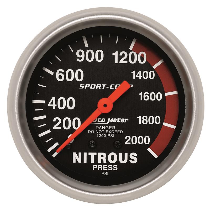 Auto Meter Sport-Comp Series - Nitrous Pressure Gauge - Mechanical Movement - Incl Bulb & Socket 3220 - Incl Light Covers Red 3214 & Green 3215 - Incl Mounting Hardware 3245 3428