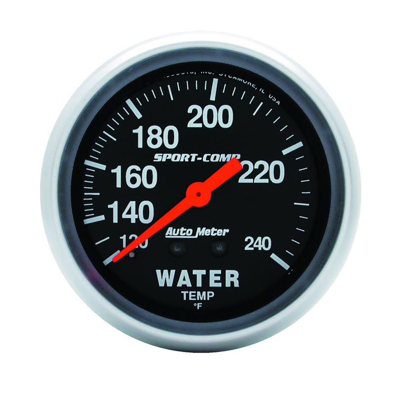 Auto Meter Sport-Comp Series - Water Temperature Gauge - Mechanical Movement - Incl 1/2in NPT Adapter/Fitting - Incl 12ft Capillary Tube - Incl Bulb & Socket 3220 - Incl Light Covers Red 3214 & Green 3215 - Incl Mounting Hardware 3245 3433 Auto Meter Sport-Comp Series - Water Temperature Gauge - Mechanical Movement - Incl 1/2in NPT Adapter/Fitting - Incl 12ft Capillary Tube - Incl Bulb & Socket 3220 - Incl Light Covers Red 3214 & Green 3215 - Incl Mounting Hardware 3245 3433