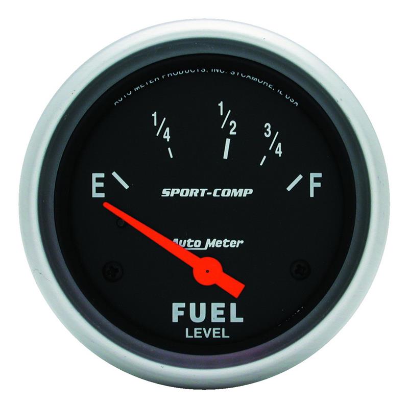 Auto Meter Sport-Comp Series - Fuel Level Gauge - Electric, Air-Core Movement - Incl Bulb & Socket 3220 - Incl Light Covers Red 3214 & Green 3215 - Incl Mounting Hardware 3245 3516