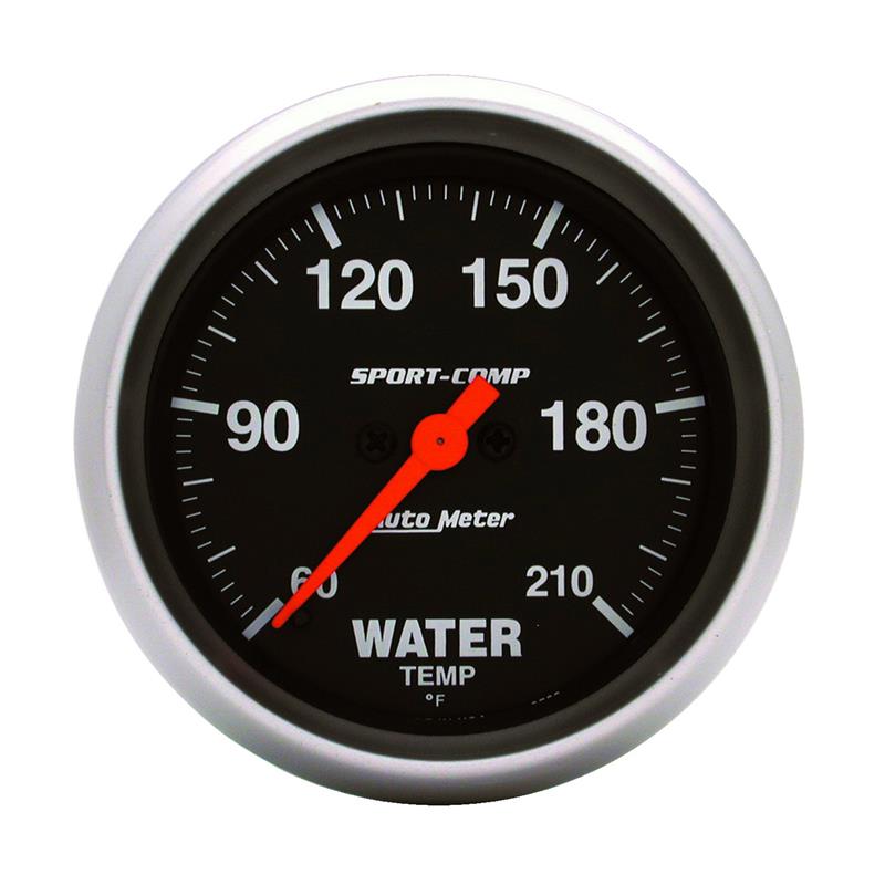 Auto Meter Sport-Comp Series - Water Temperature Gauge - Electric, Digital Stepper Motor Movement - Incl Sensor Unit 2252 - Incl Wire Harness 5226 - Incl Bulb & Socket 3220 - Incl Light Covers Red 3214 & Green 3215 - Incl Mounting Hardware 3245 3569