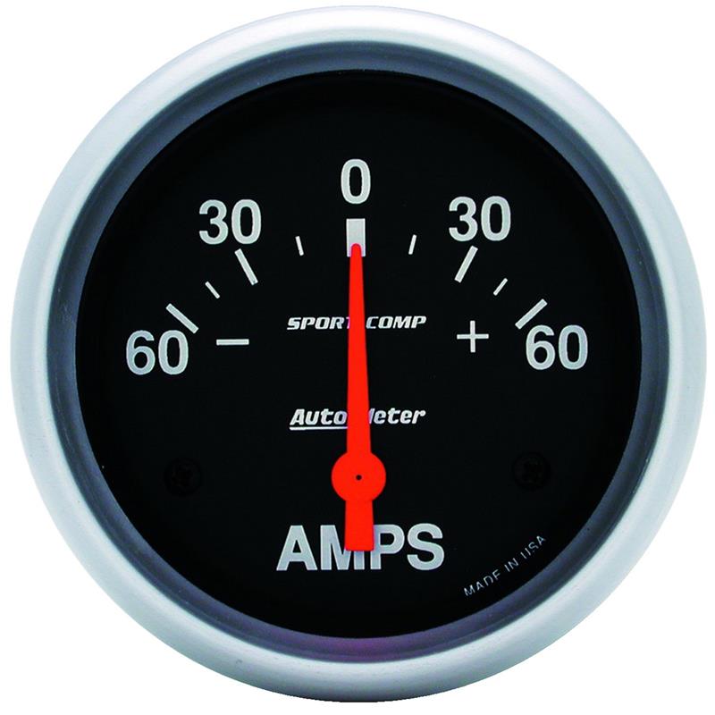Auto Meter Sport-Comp Series - Ammeter Gauge - Electric, Air-Core Movement - Incl Bulb & Socket 3211 - Incl Light Covers Red 3214 & Green 3215 - Incl Mounting Hardware 3245 3586