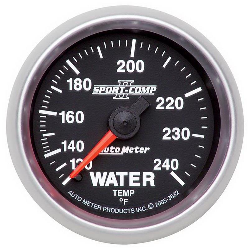 Auto Meter Sport-Comp II Series - Water Temperature Gauge - Mechanical Movement - Incl 1/2in NPT Adapter/Fitting - Incl 6ft Capillary Tube - Incl Mounting Hardware 2230 3632