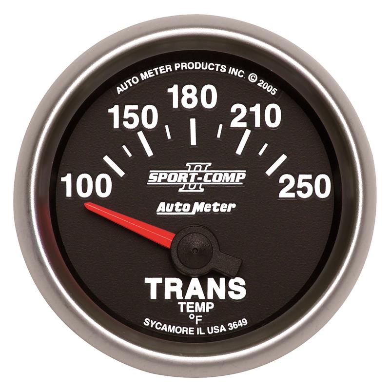 Auto Meter Sport-Comp II Series - Transmission Temperature Gauge - Electric, Air-Core Movement - Incl Water Sender Unit 2258 - Incl 3/8in NPT & 1/2in NPT Adapter Fittings - Incl Mounting Hardware 2230 3649