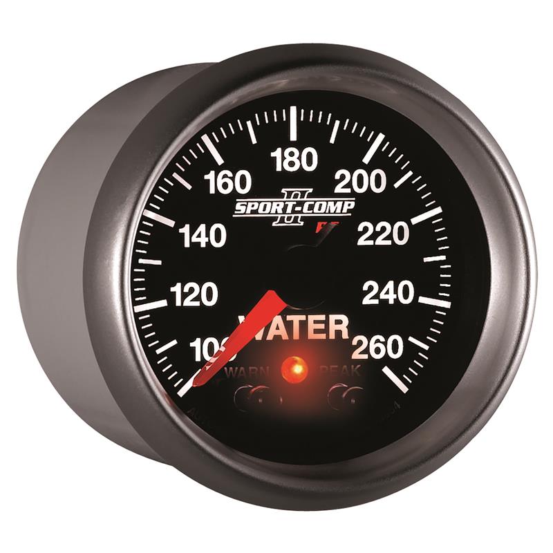 Auto Meter Sport-Comp II Series - Water Temperature Gauge - Electric, Digital Stepper Motor Movement - Incl Sensor Unit 2252 - Incl 3/8in NPT & 1/2in NPT Adapter Fittings - Incl Wire Harness 5226 - Incl Mounting Hardware 2230 3654