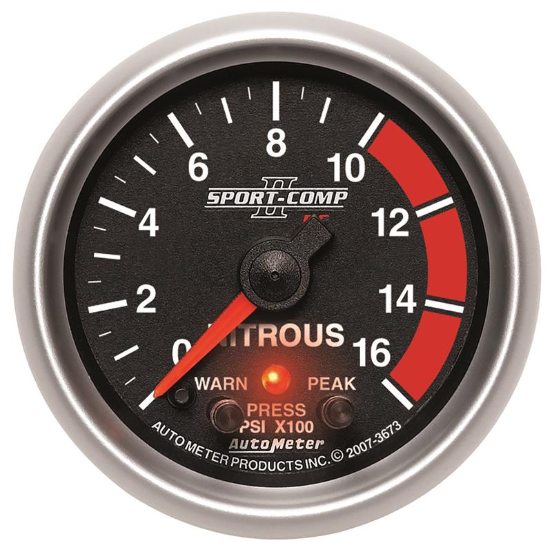 Auto Meter Sport-Comp II Series - Nitrous Pressure Gauge - Electric, Digital Stepper Motor Movement - Incl Sensor Unit 2240 - Incl Wire Harness 5227 - Incl Mounting Hardware 2230 3673