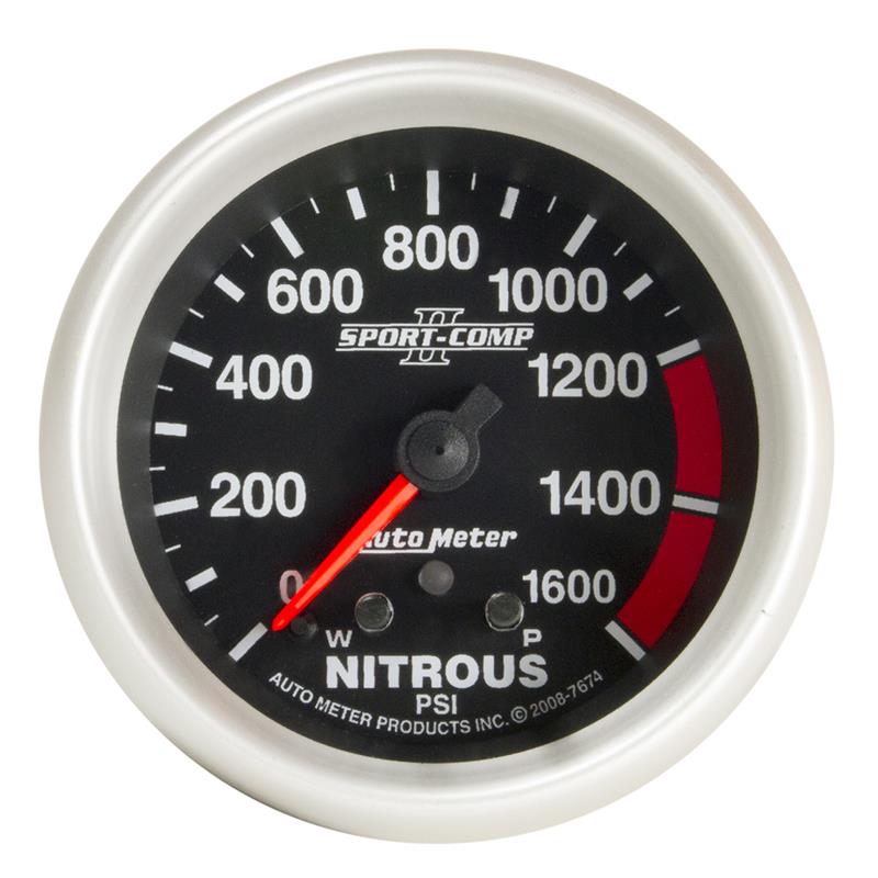 Auto Meter Sport-Comp II Series - Nitrous Pressure Gauge - Electric, Digital Stepper Motor Movement - Incl Sensor Unit 2240 - Incl Wire Harness 5227 - Incl Mounting Hardware 3245 7674