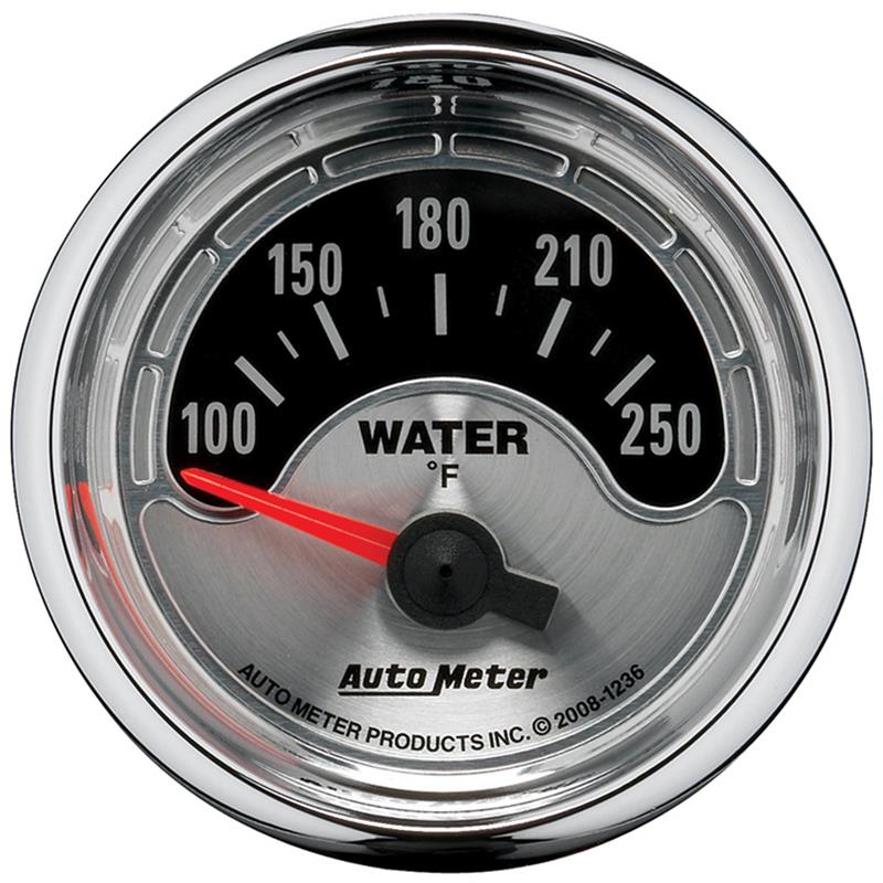 Auto Meter American Muscle Series - Water Temperature Gauge - Electric, Air-Core Movement - Incl Water Sender Unit 2258 - Incl 3/8in NPT & 1/2in NPT Adapter Fittings - Incl Mounting Hardware 2230 1236