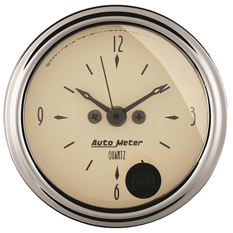 Auto Meter Antique Beige Series - Clock Gauge - Electric, Quartz Movement - Incl Bulb & Socket 3220 - Incl Light Covers Red 3214 & Green 3215 - Incl Mounting Hardware 2230 1885