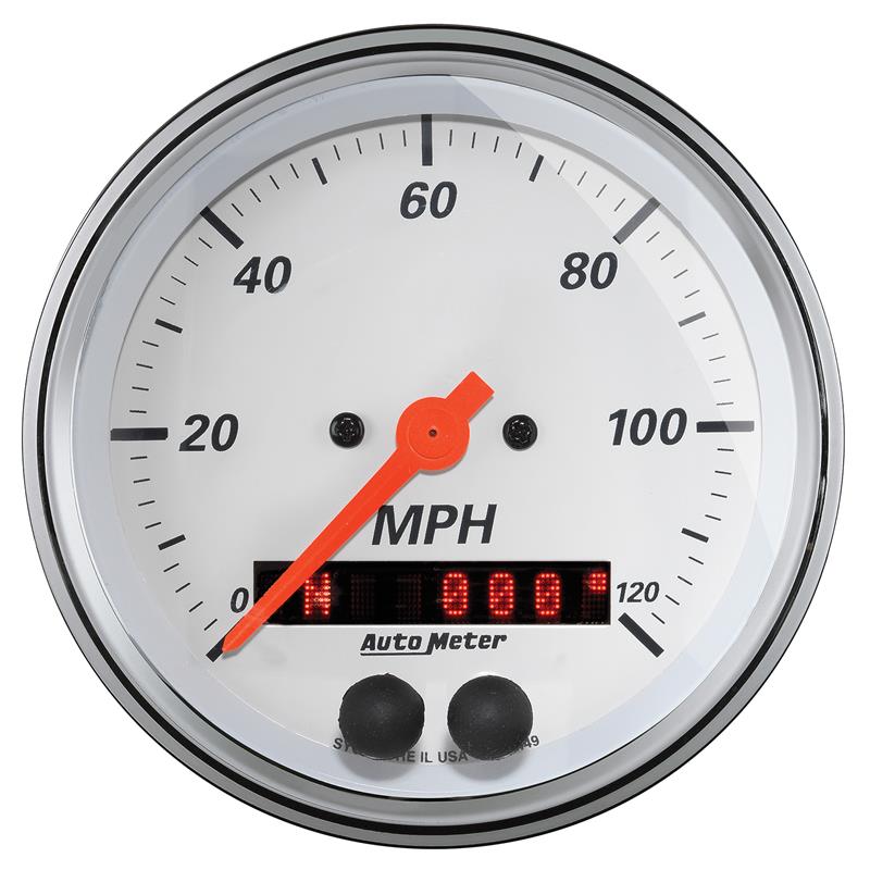 Auto Meter Arctic White Series - GPS Speedometer - Electric, Air-Core Movement - Incl Sensor Unit 5283 - Incl Bulb & Socket 3212 & 3220 - Incl Light Covers Red 3214 & Green 3215 - Incl Mounting Hardware Bracket Included 1349