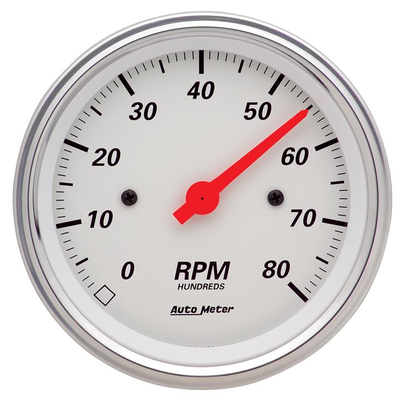 Auto Meter Arctic White Series - In-Dash Tachometer - Electric, Air-Core Movement - Incl Bulb & Socket 3212 - Incl Light Covers Red 3214 & Green 3215 - Incl Mounting Hardware Bracket Included 1390