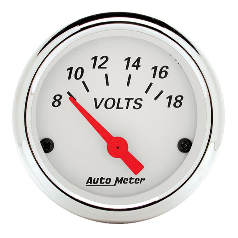 Auto Meter Arctic White Series - Voltmeter Gauge - Electric, Air-Core Movement - Incl Bulb & Socket 3220 - Incl Light Covers Red 3214 & Green 3215 - Incl Mounting Hardware 2230 1391