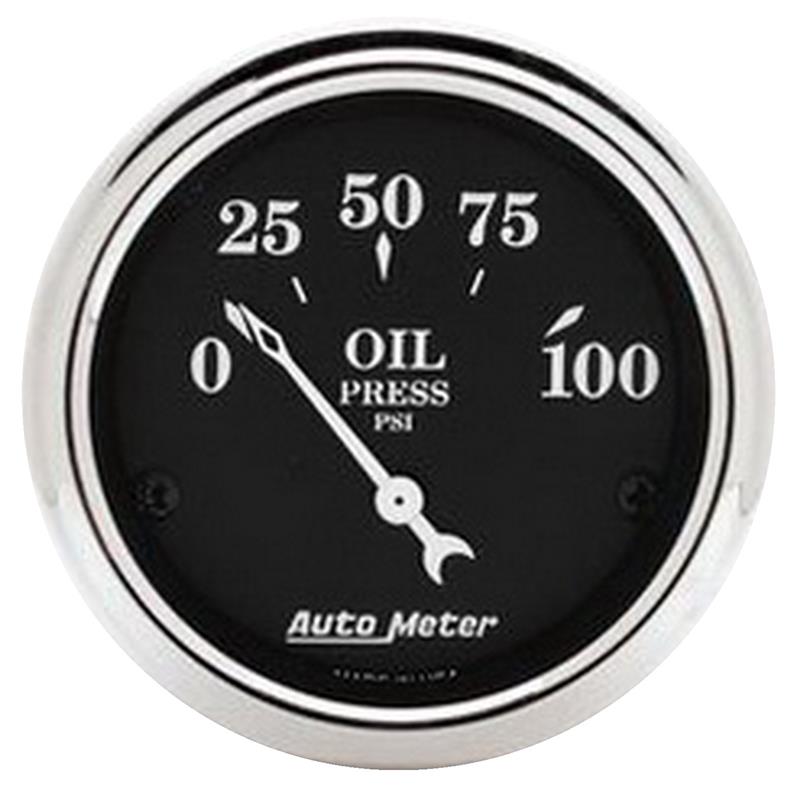 Old Tyme Black Series - Oil Pressure Gauge - Electric, Air-Core Movement - Incl Oil Sender Unit 2242 - Incl 3/8in NPT & 1/2in NPT Adapter Fittings - Incl Bulb & Socket 3220 - Incl Light Covers Red 3214 & Green 3215 - Incl Mounting Hardware 2230 1727