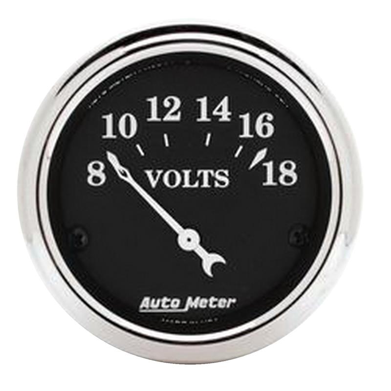 Auto Meter Old Tyme Black Series - Voltmeter Gauge - Electric, Air-Core Movement - Incl Bulb & Socket 3220 - Incl Light Covers Red 3214 & Green 3215 - Incl Mounting Hardware Brackets Included 1791