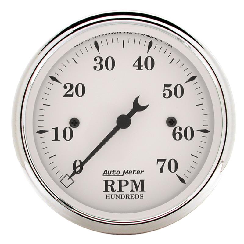 Auto Meter Old Tyme White Series - In-Dash Tachometer - Electric, Air-Core Movement - Incl Bulb & Socket 3212 - Incl Light Covers Red 3214 & Green 3215 - Incl Mounting Hardware Bracket Included 1695