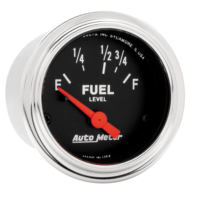 Auto Meter Traditional Chrome Series - Fuel Level Gauge - Electric, Air-Core Movement - Incl Bulb & Socket 3220 - Incl Light Covers Red 3214 & Green 3215 - Incl Mounting Hardware 2230 2515