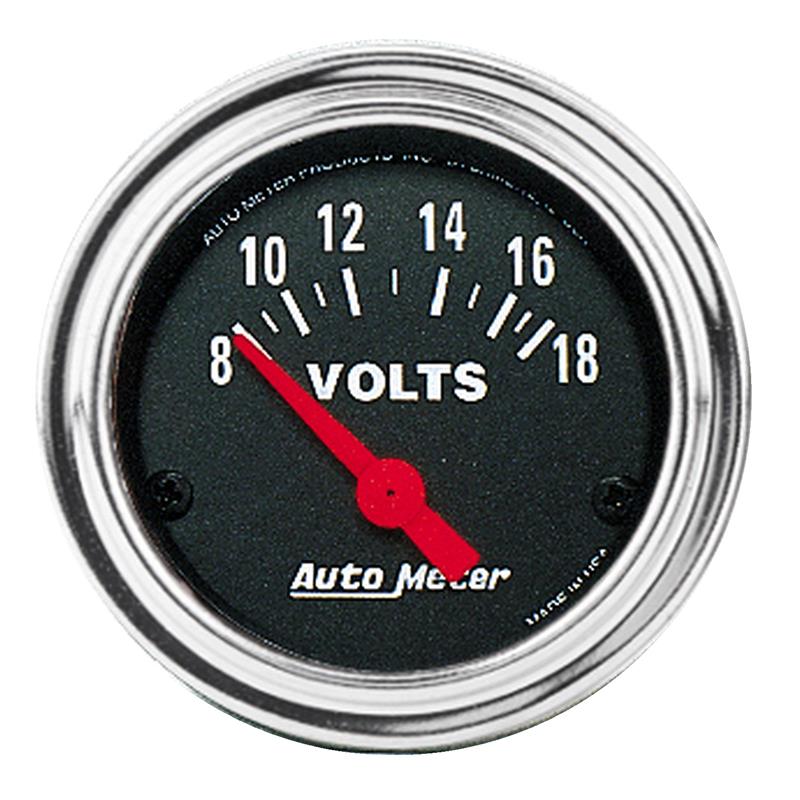 Auto Meter Traditional Chrome Series - Voltmeter Gauge - Electric, Air-Core Movement - Incl Bulb & Socket 3220 - Incl Light Covers Red 3214 & Green 3215 - Incl Mounting Hardware 2230 2592