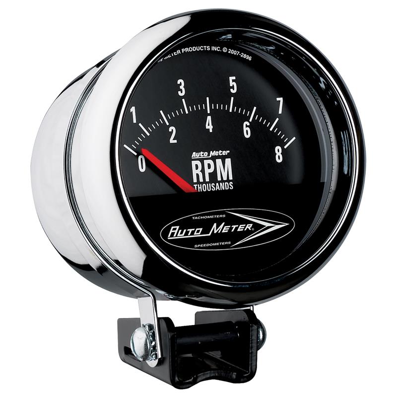 Auto Meter Traditional Chrome Series - Pedestal Tachometer - Electric, Air-Core Movement - Incl Bulb & Socket 3212 - Incl Light Covers Red 3214 & Green 3215 - Incl Mounting Hardware Bracket Included 2897