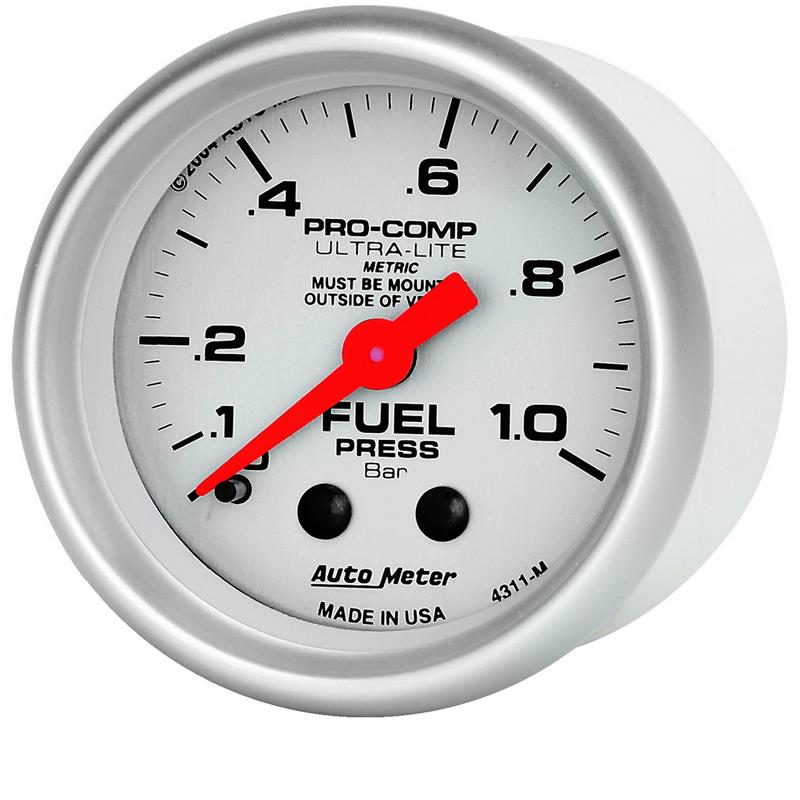 Auto Meter Ultra-Lite Series - Fuel Pressure Gauge - Mechanical Movement - Incl Bulb & Socket 3220 - Incl Light Covers Red 3214 & Green 3215 - Incl Mounting Hardware 2230 4311-M