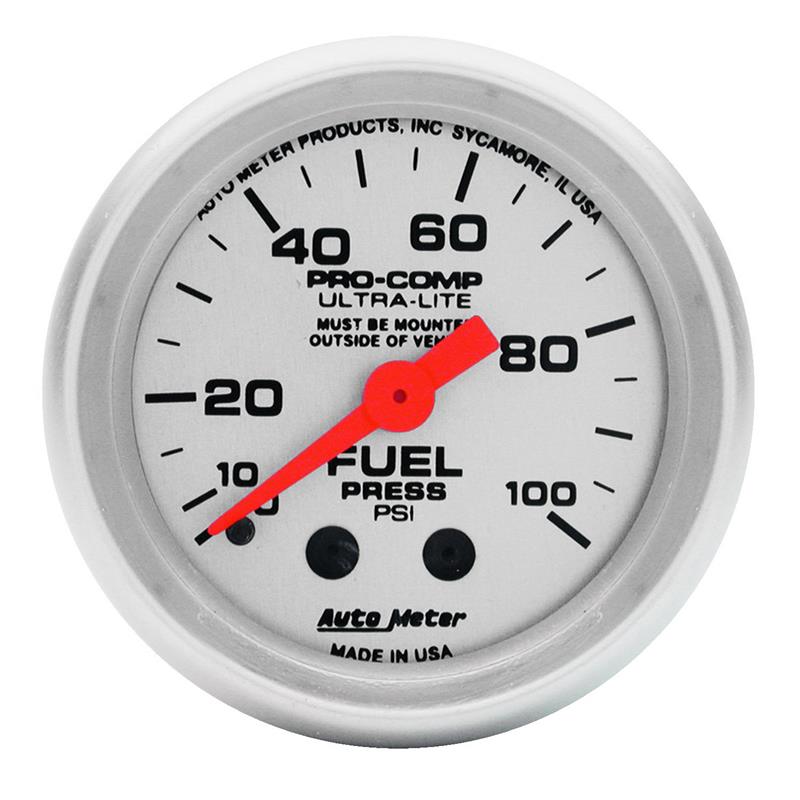 Auto Meter Ultra-Lite Series - Fuel Pressure Gauge - Mechanical Movement - Incl Bulb & Socket 3220 - Incl Light Covers Red 3214 & Green 3215 - Incl Mounting Hardware 2230 4312