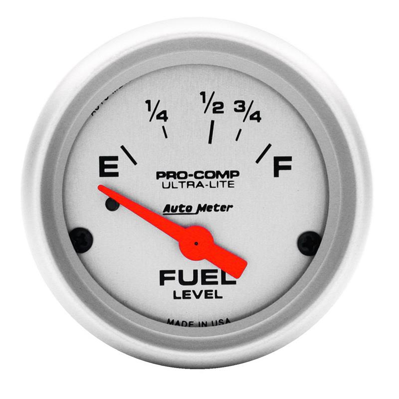 Auto Meter Ultra-Lite Series - Fuel Level Gauge - Electric, Air-Core Movement - Incl Bulb & Socket 3220 - Incl Light Covers Red 3214 & Green 3215 - Incl Mounting Hardware 2230 4315