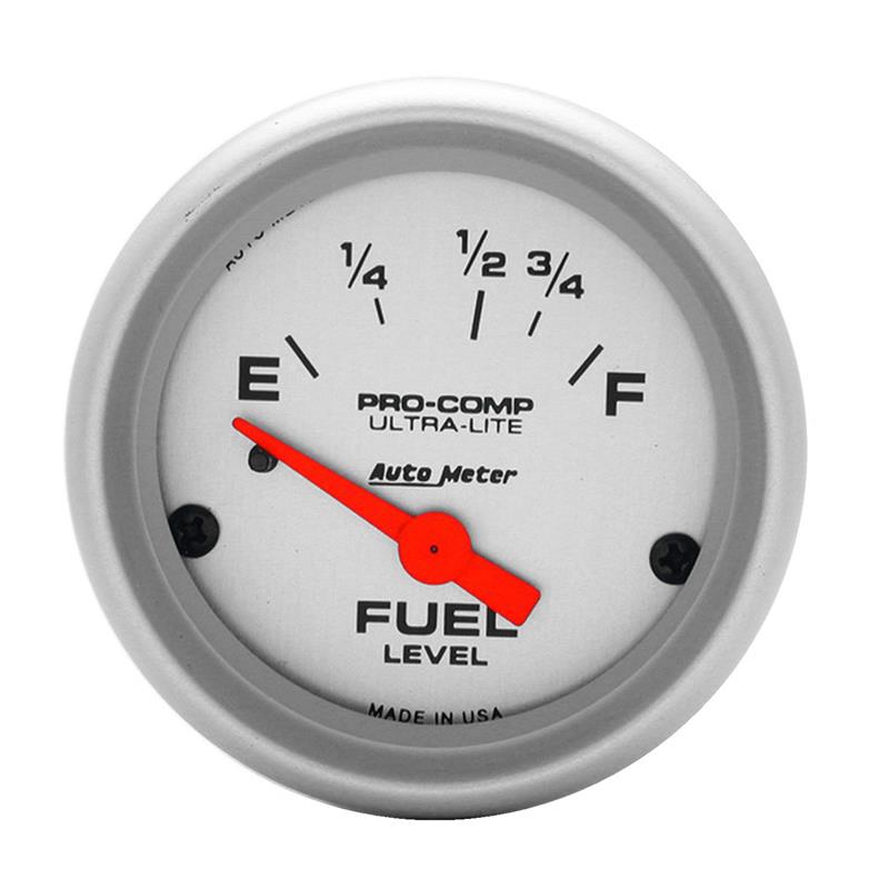 Auto Meter Ultra-Lite Series - Fuel Level Gauge - Electric, Air-Core Movement - Incl Bulb & Socket 3220 - Incl Light Covers Red 3214 & Green 3215 - Incl Mounting Hardware 2230 4318