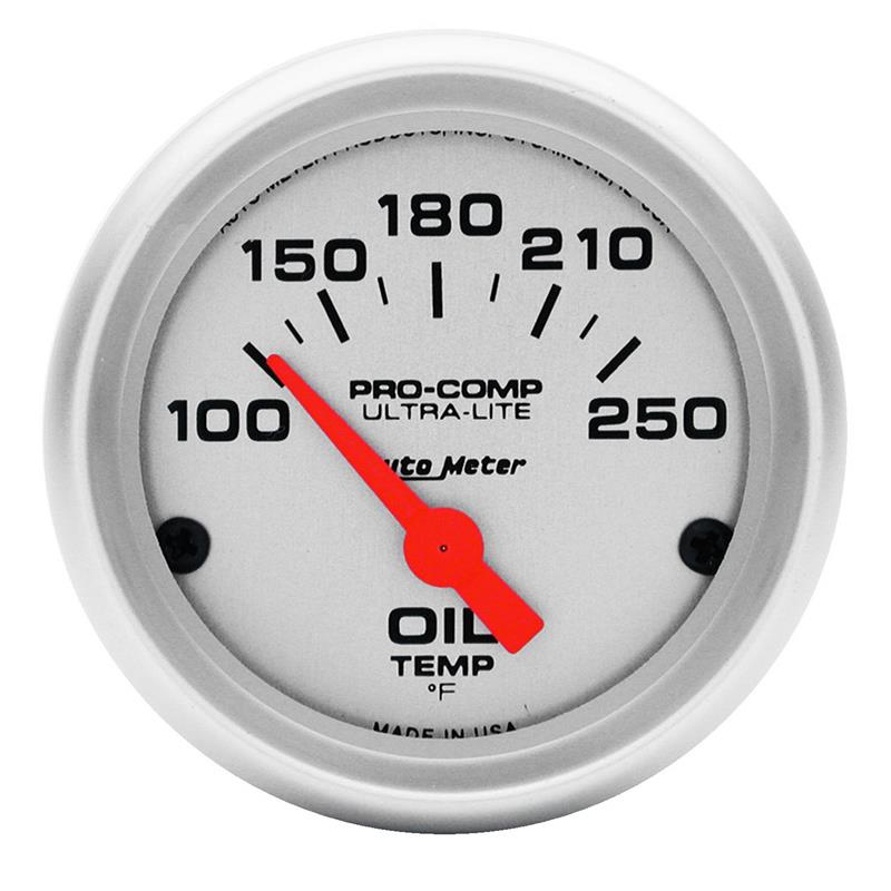 Ultra-Lite Series - Oil Temperature Gauge - Electric, Air-Core Movement - Incl Water Sender Unit 2258 - Incl 3/8in NPT & 1/2in NPT Adapter Fittings - Incl Bulb & Socket 3220 - Incl Light Covers Red 3214 & Green 3215 - Incl Mounting Hardware 2230 4347