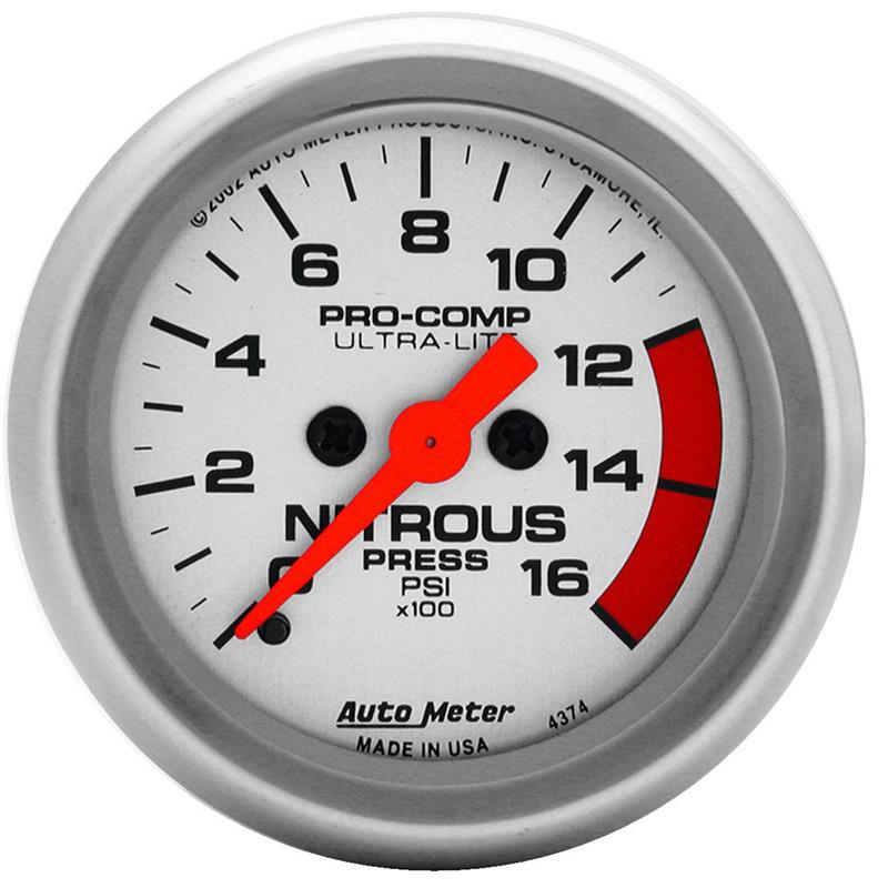 Auto Meter Ultra-Lite Series - Nitrous Pressure Gauge - Electric, Digital Stepper Motor Movement - Incl Sensor Unit 2240 - Incl Wire Harness 5227 - Incl Bulb & Socket 3220 - Incl Light Covers Red 3214 & Green 3215 - Incl Mounting Hardware 2230 4374