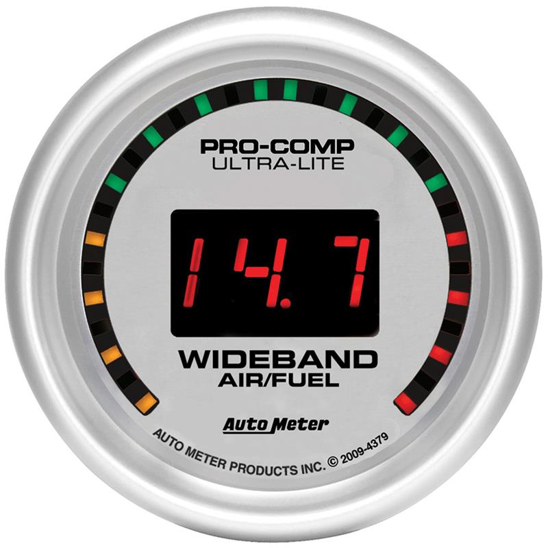 Auto Meter Ultra-Lite Series - Wideband Air/Fuel Ratio (AFR) Gauge - Digital Movement - Incl Sensor Unit 2243 - Incl M18X1.5 Fitting & Plug - Incl Wire Harness 5298 - Incl Mounting Hardware 2230 4379