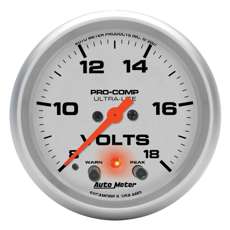 Auto Meter Ultra-Lite Series - Voltmeter Gauge - Electric, Digital Stepper Motor Movement - Incl Wire Harness 5234 - Incl Bulb & Socket 3220 - Incl Light Covers Red 3214 & Green 3215 - Incl Mounting Hardware 3245 4483