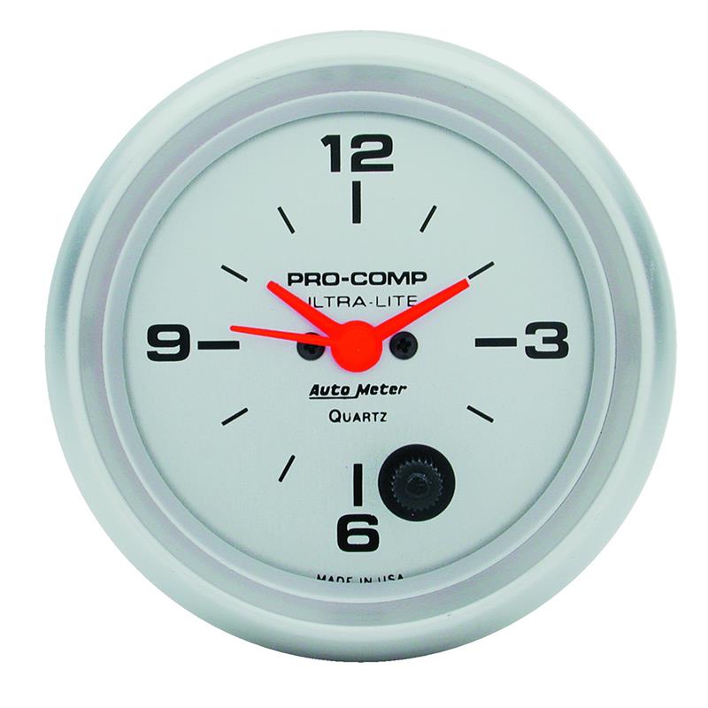 Auto Meter Ultra-Lite Series - Clock Gauge - Electric, Quartz Movement - Incl Bulb & Socket 3220 - Incl Light Covers Red 3214 & Green 3215 - Incl Mounting Hardware 3245 4485