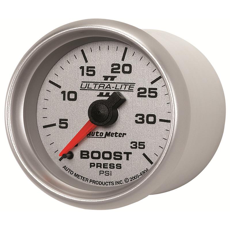 Ultra-Lite II Series - Boost Gauge - Mechanical Movement - Incl 1/8in NPT Male to 1/8in Compression Fitting, 1/8in NPT Female to 1/8in Compression Fitting, 1/8in NPT to 1/4in NPT Bushing - Incl 10ft Nylon Tubing - Incl Mounting Hardware 2230 4904