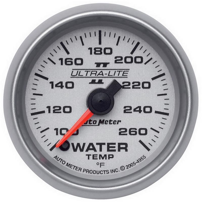 Auto Meter Ultra-Lite II Series - Water Temperature Gauge - Electric, Digital Stepper Motor Movement - Incl Sensor Unit 2252 - Incl 3/8in NPT & 1/2in NPT Adapter Fittings - Incl Wire Harness 5226 - Incl Mounting Hardware 2230 4955