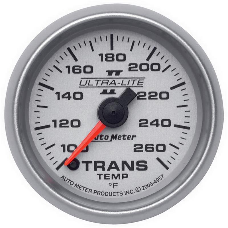 Auto Meter Ultra-Lite II Series - Transmission Temperature Gauge - Electric, Digital Stepper Motor Movement - Incl Sensor Unit 2252 - Incl 3/8in NPT & 1/2in NPT Adapter Fittings - Incl Wire Harness 5226 - Incl Mounting Hardware 2230 4957