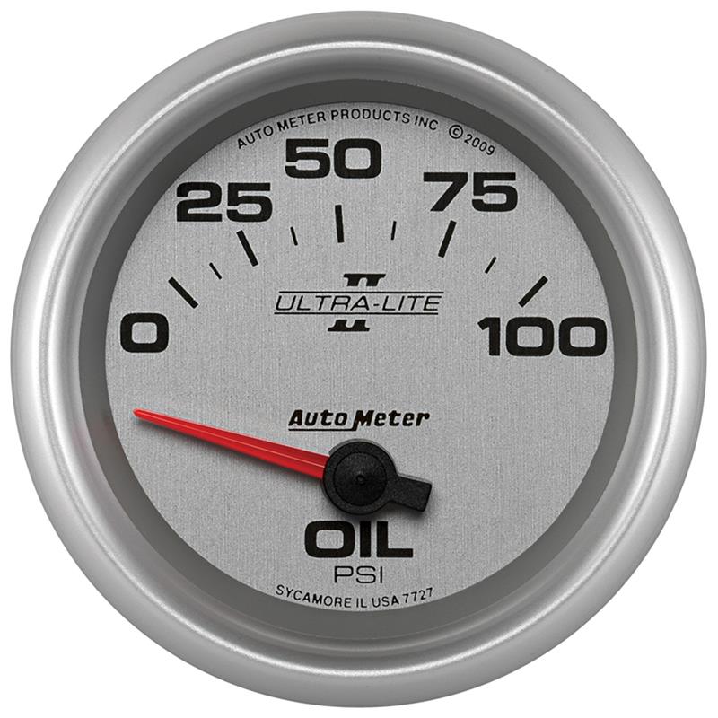 Auto Meter Ultra-Lite II Series - Oil Pressure Gauge - Electric, Air-Core Movement - Incl Oil Sender Unit 2242 - Incl 3/8in NPT & 1/2in NPT Adapter Fittings - Incl Mounting Hardware 3245 7727